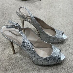 Le Chateau Shimmering Silver Slingback Heels